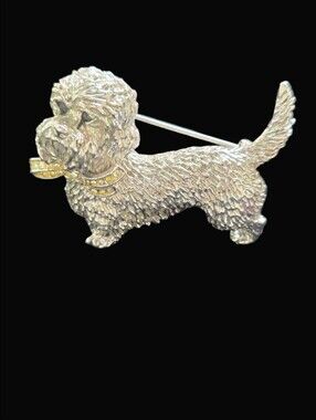 Vintage 70s D'Orlan Silver-Tone 3D Freestanding Yorkie Yorkshire Terrier Brooch